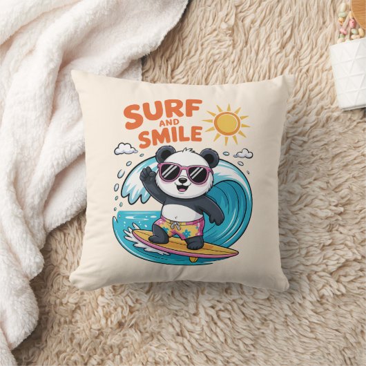 Coussin Panda Surf Sourire Enfant Été (Couverture)