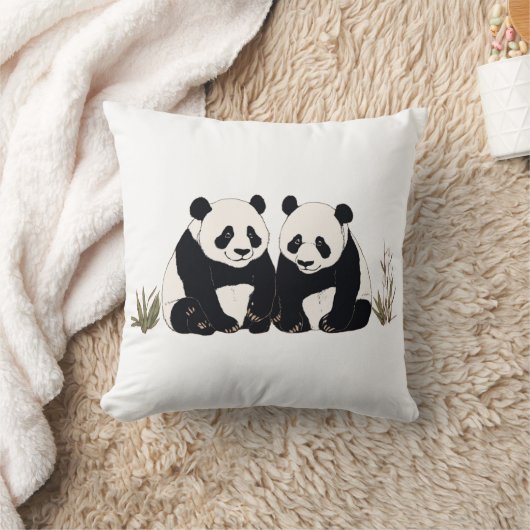 Coussin Pandas Géants Mignons Assis Ensemble (Couverture)