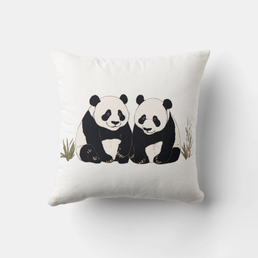Coussin Pandas Géants Mignons Assis Ensemble (Verso)