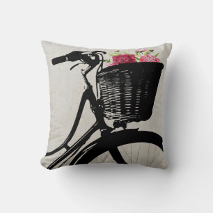 Coussin Panier de bicyclette avec le carreau de pivoines
