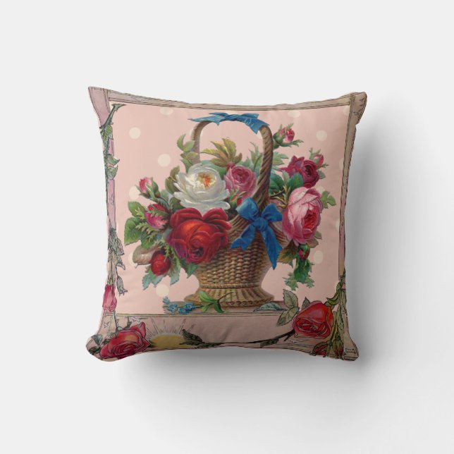Coussin panier de fleurs victorien orné (Recto)