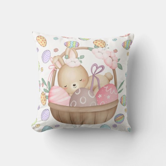 Coussin Panier de Pâques mignon lapin (Recto)