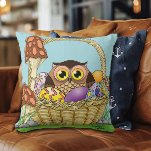Coussin Panier de Pâques Pastel Mignon Hibou Œufs Champign