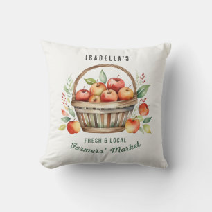Coussin Panier de pommes personnalisé à l'aquarelle Marché