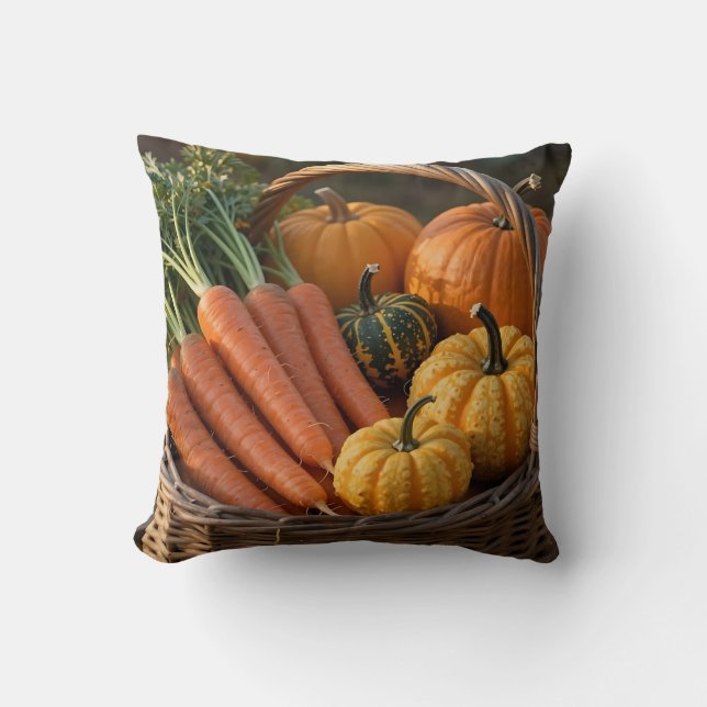 Coussin Panier de récolte rustique citrouilles carottes (Recto)