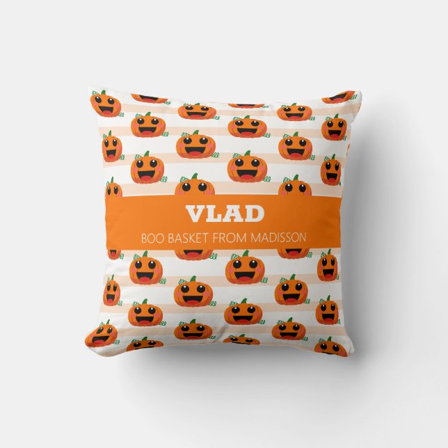 Coussin Panier d'Halloween Citrouille moderne (Recto)
