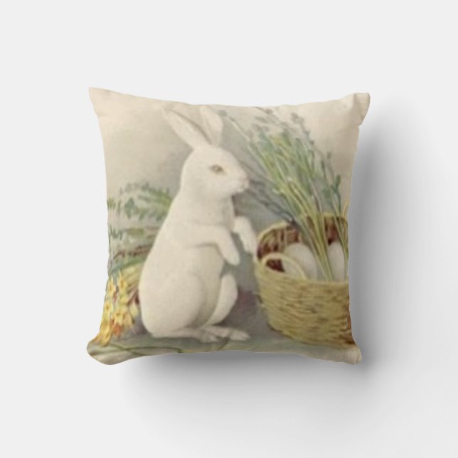 Coussin Panier d'œufs du lapin de Pâques Jonquille Narciss (Recto)