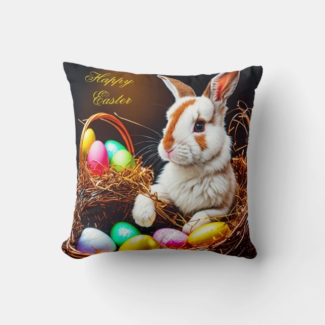 Coussin Panier et oeufs de lapin de Pâques (Recto)