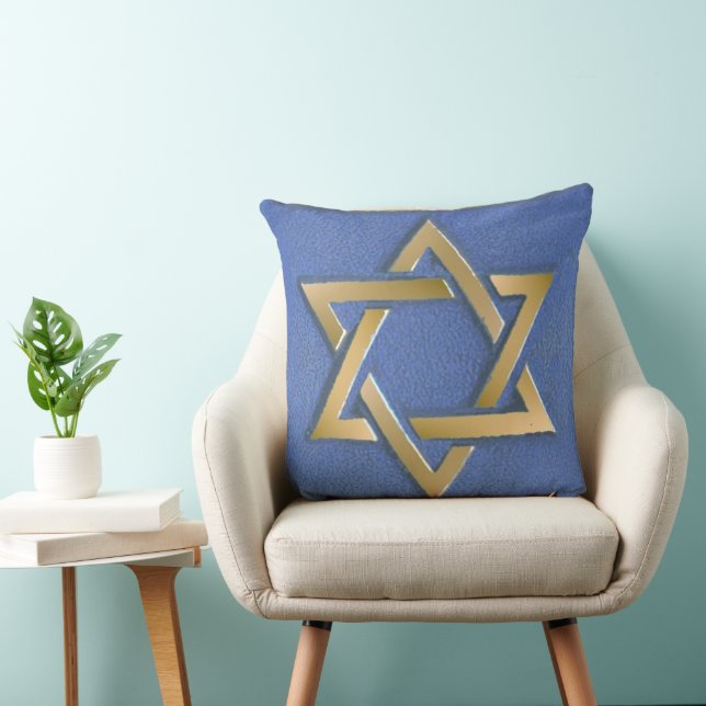 Coussin Panneau d'art en or et bleu Étoile de David (Chaise)