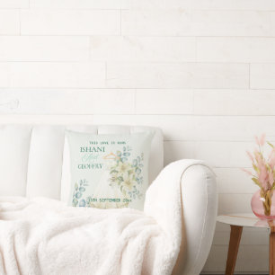 Coussin Panneau de Bienvenue de Mariage avec Feuilles d'Eu