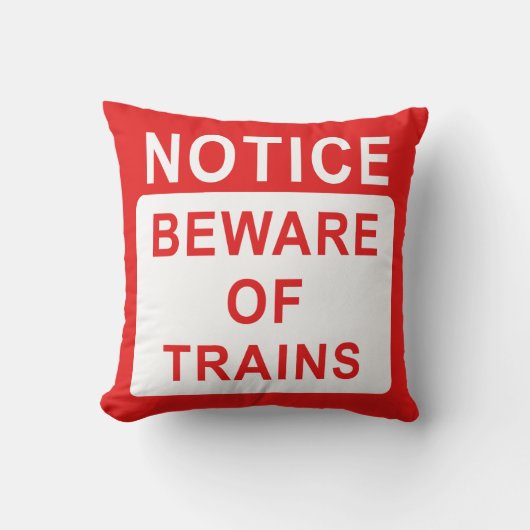 Coussin Panneau de chemin de fer, attention aux trains (Recto)