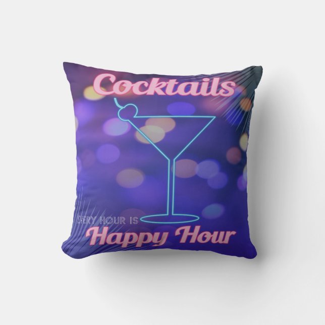 Coussin Panneau de cocktail Miami 1950 Neon Blue Pink Bar (Recto)