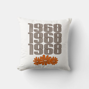 Coussin Panneau de Paix 1968 Orange Hippy Flower Power