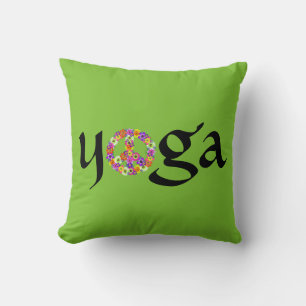 Coussin Panneau de paix Yoga Floral sur Lime Green