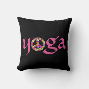 Coussin Panneau de paix Yoga Floral sur noir