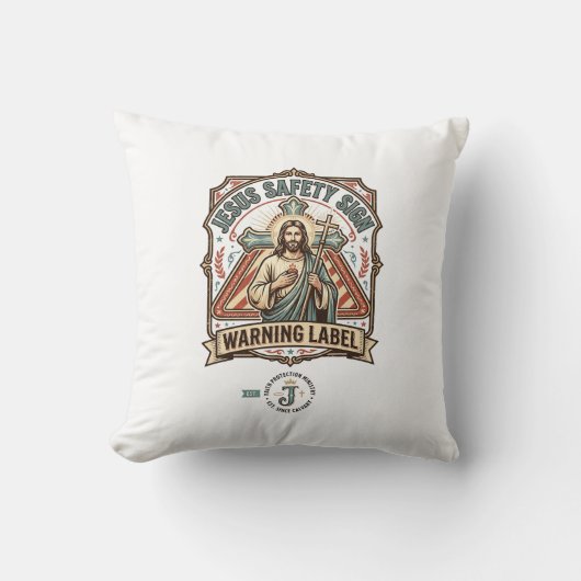 Coussin Panneau de sécurité Jésus Étiquette d'avertissemen (Recto)