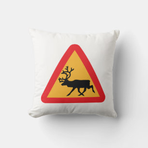 Coussin Panneau de signalisation suédois Caution Reindeer