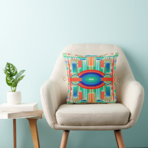Coussin Panneau géo-abstrait à symétrie vibrante