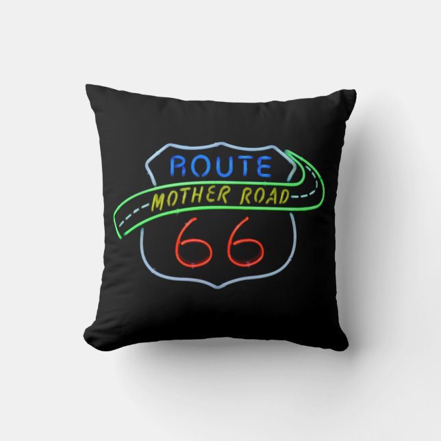 Coussin Panneau néon Route 66 "Mère Road" (Recto)