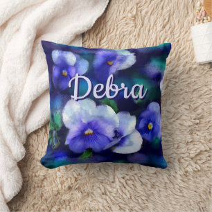 Coussin Pansies bleues Pansy Fleur Floral Personnalisé