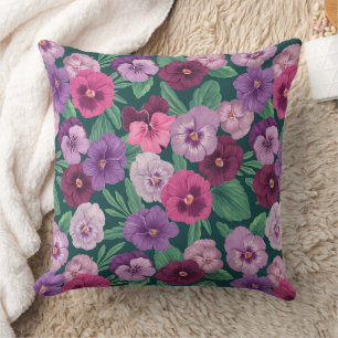 Coussin Pansies colorées sur bleu vert foncé