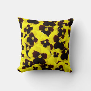 Coussin Pansies jaunes et Brown : Élégance chaude en fleur