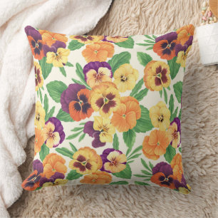 Coussin Pansies sur blanc cassé
