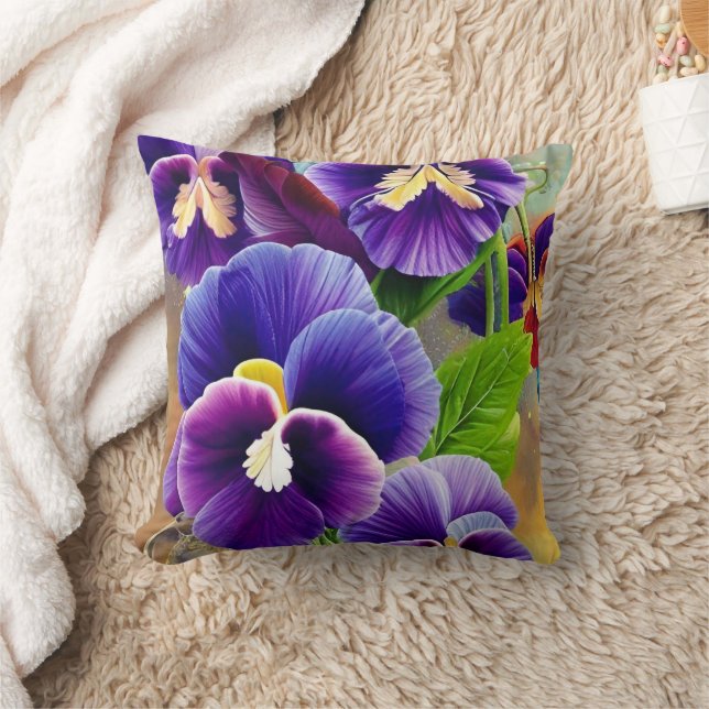 Coussin Pansies violettes -AI ART (Couverture)