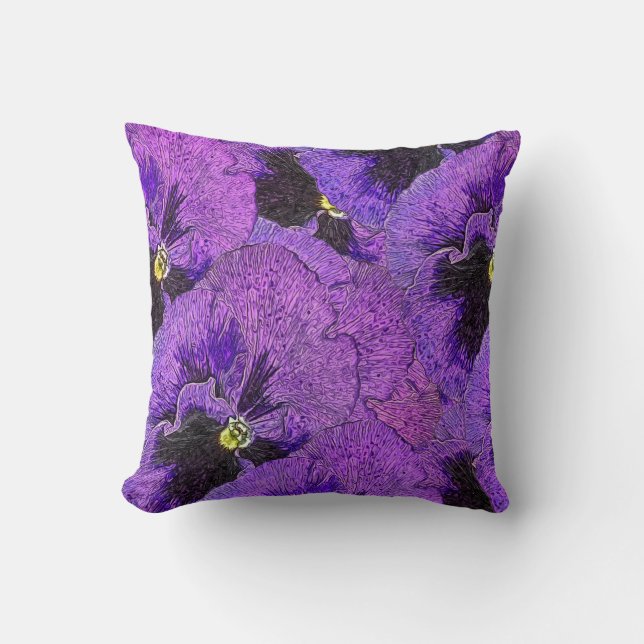 Coussin Pansies violettes, peinture abstraite, art floral (Recto)