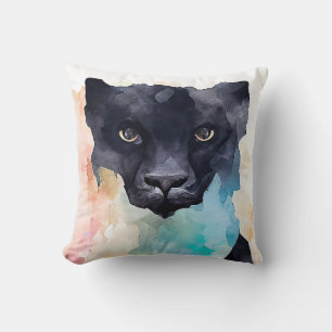 Coussin Panther Black Wild Animal Nature Aquarelle Art