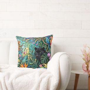 Coussin Panthère noire Afrique Collage gai Style Jungle