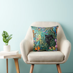 Coussin Panthère noire Afrique Collage gai Style Jungle