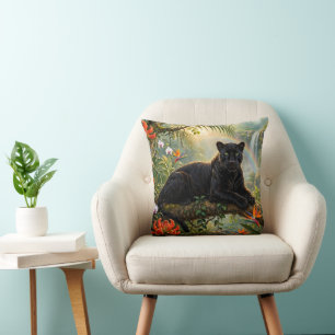 Coussin Panthère noire Kenya Fleurs de jungle Cascade