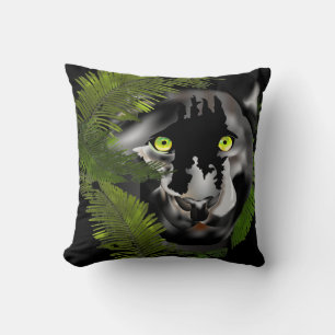 Coussin Panthère noire regardant à travers le feuillage