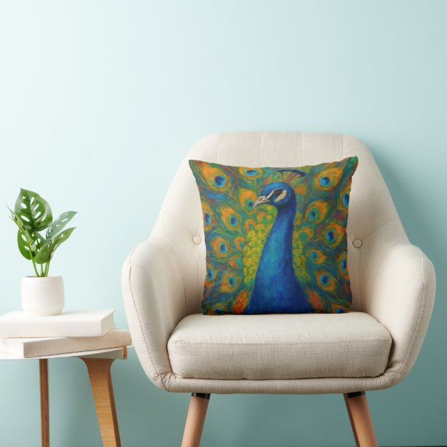 Coussin Paon à l'aquarelle (Chaise)