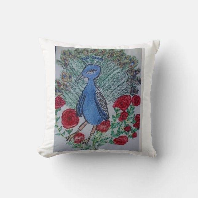Coussin Paon amour rose (Recto)