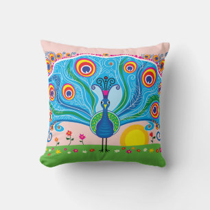Coussin Paon avec des fleurs