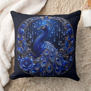 Coussin Paon bleu royal   Glamour de cristal