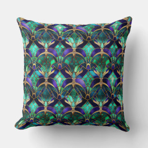 Coussin Paon en verre teinté sarcelle, violet et or