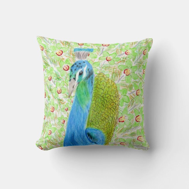 Coussin Paon floral (Recto)