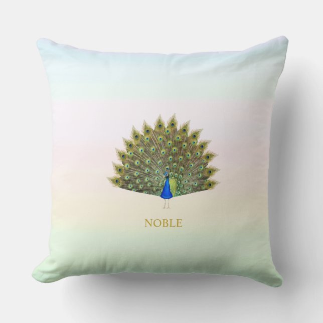 Coussin Paon majestueux sur les tons pastel (Recto)