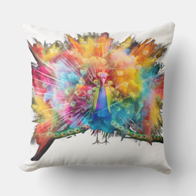 Coussin paon multicolore (Recto)