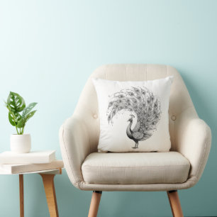 Coussin Paon noir et blanc