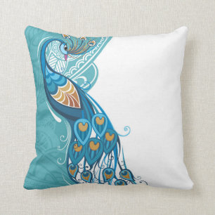 Coussin Paon sur l'illustration turquoise