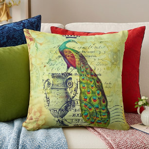 Coussin paon vintage royal
