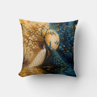 Coussin Paons blancs et bleus élégants