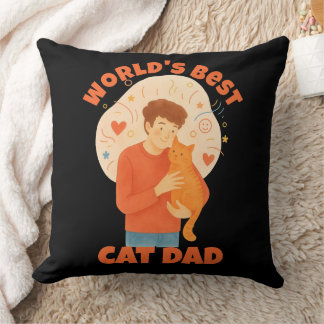 Coussin Papa Chat le Meilleur au Monde Aquarelle Photo Per