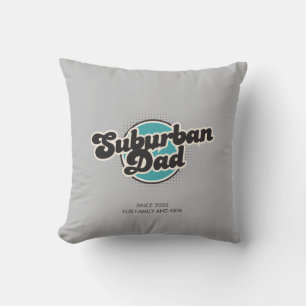 Coussin Papa de banlieue, logo rétro noir et bleu