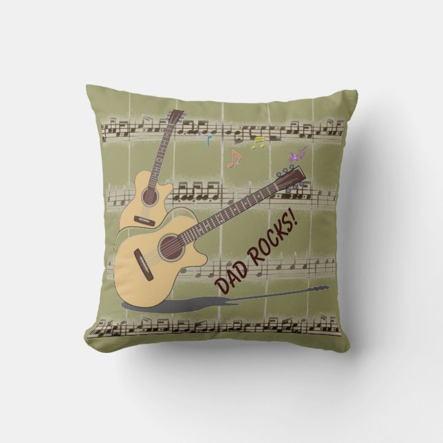 Coussin Papa Rocks ! Musique & Guitares Carré Jeu d'oreill (Recto)