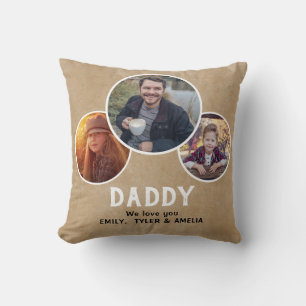 Coussin Papa rustique nous t'aimons 3 Photos Fête du Père